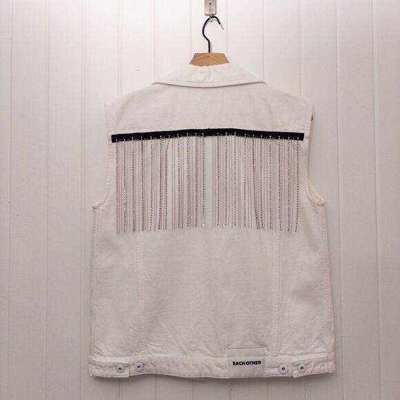 Each x Other White Denim Fringe Vest Size Medium - Picture 6 of 9